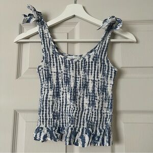 Japna Blue and White Smocked Tank Top Size X-Small